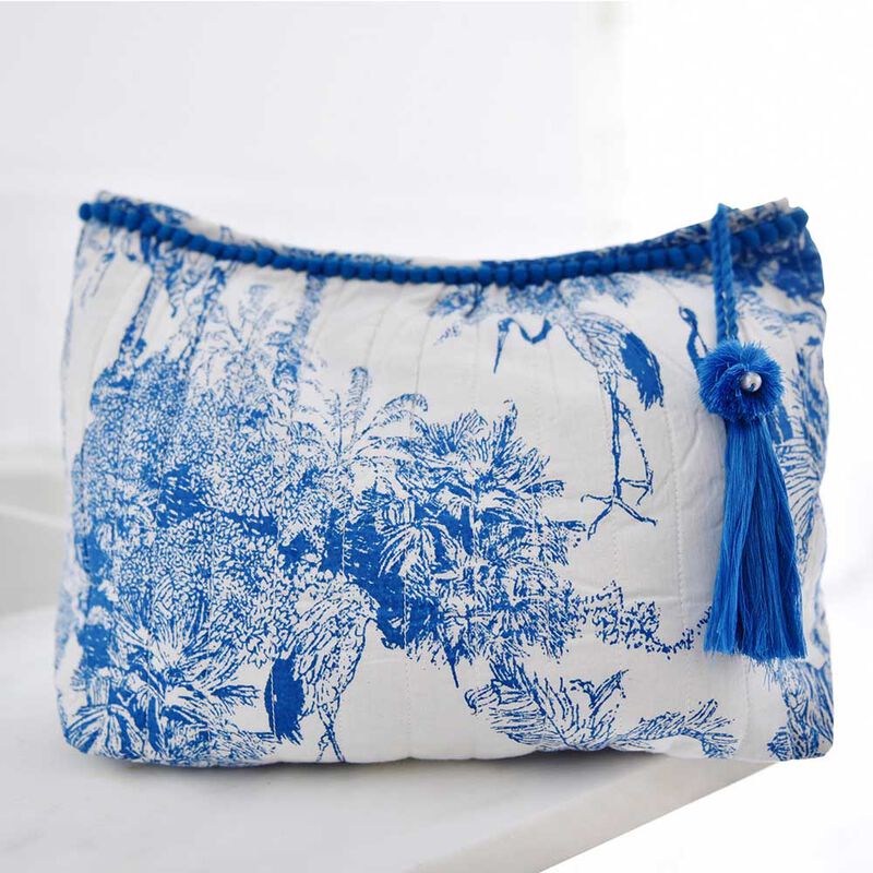 Powell Craft Lined Wash Bag Blue And White Safari Toile De Jouy image number 1